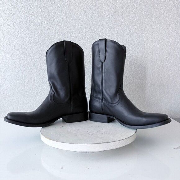 Lane Black Cowboy Boots Mens 10 D Square Toe Western Smooth Leather No Accents - Picture 7 of 11